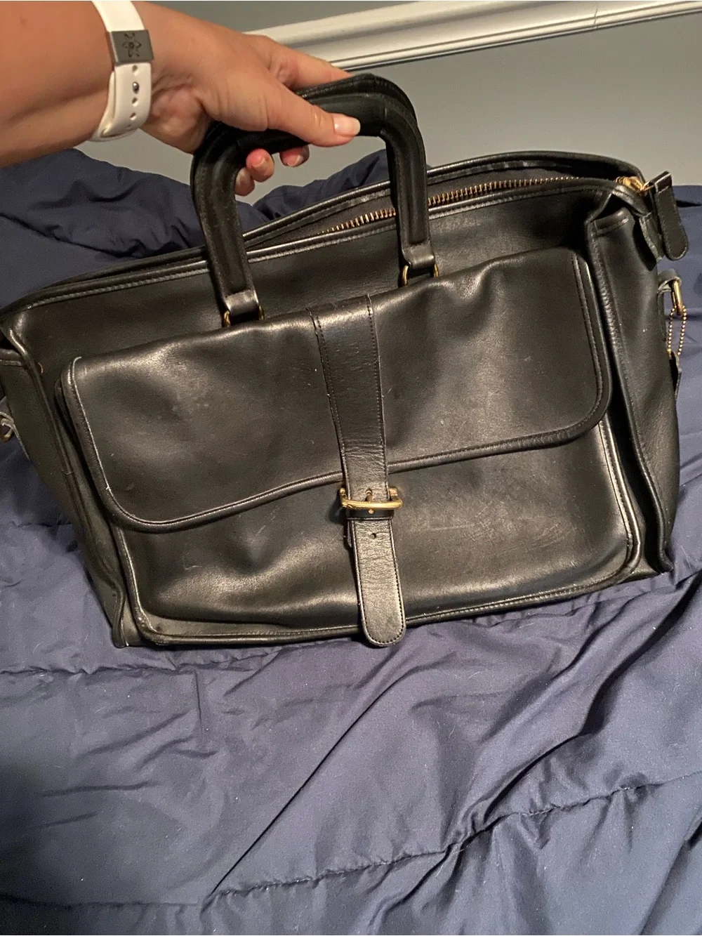 Coach Black Leather Briefcase with Gold Buckle Harrison style 5283